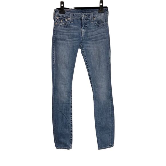 True Religion Jeans Womens Sz 25 Mid Wash Blue Super Skinny Flap Pockets Stretch - Picture 1 of 10
